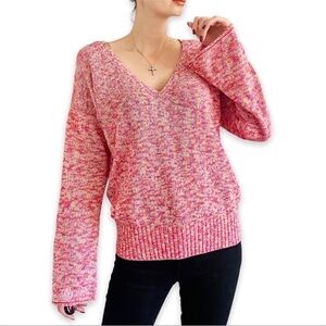 J crew pink v neck flared sleeve sweater knit size XXS
